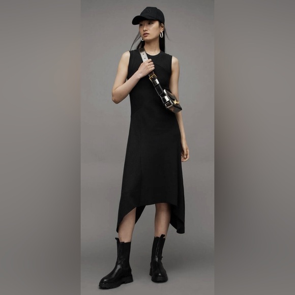 All Saints Dresses & Skirts - AllSaints Gia Ribbed Asymmetric Black Maxi Dress | Size 6
